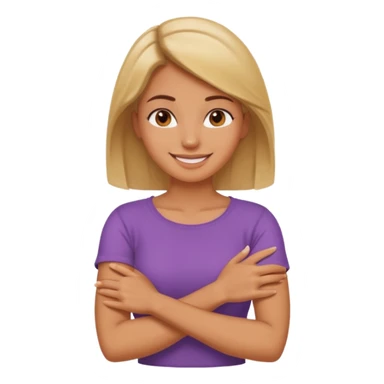 Woman with arms crossed holding neck kinda laughing kinda just done sticker