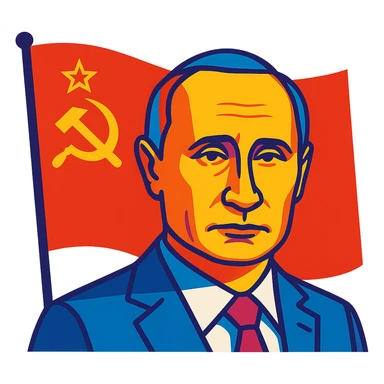 USSR flag with portrait of Putin, modern style, bright colors, no text sticker