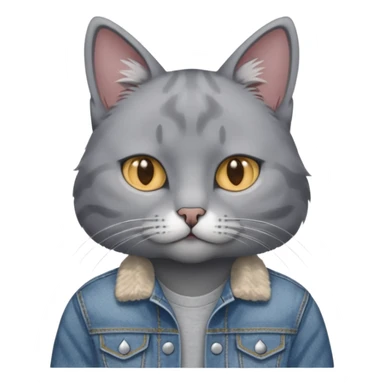 Gray cat with calm eyes, half body, jean jacket sticker