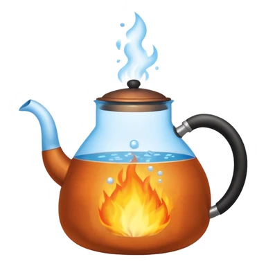 a small pot or kettle filled with water placed on fire, the water is boiling intensely with visible steam and bubbles rising, bright lighting, clean white background



 sticker
