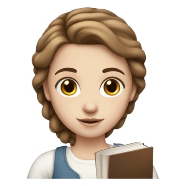 Russian white girl, blue eyes, middle brown-haired hair, book in hand  sticker