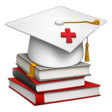 White Student cap with red medical cross On a stack of books sticker
