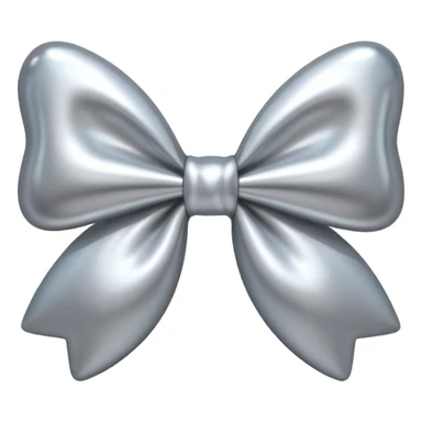 A cute bow emoji made of polished silver chrome, smooth rounded loops, glossy metallic surface, soft mirror reflections, subtle highlights, minimal and adorable proportions, iOS emoji style, centered composition, clean white background, soft studio lighting, no text, no outline, ultra high quality sticker