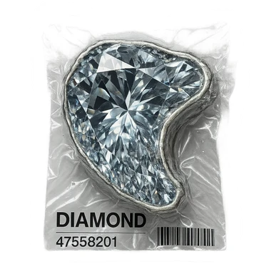 meat steak made of diamond, glossy and puffy, vacuum-sealed style sticker