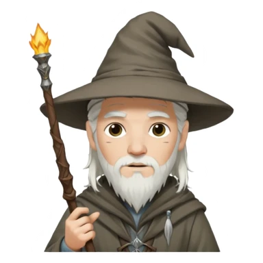 A punk guy with white hair, wearing a hat, holding a Gandalf staff and an AK-47 sticker