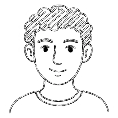 good looking young adult boy with brown curly hair and brown eyes, hand drawn outline icon sticker