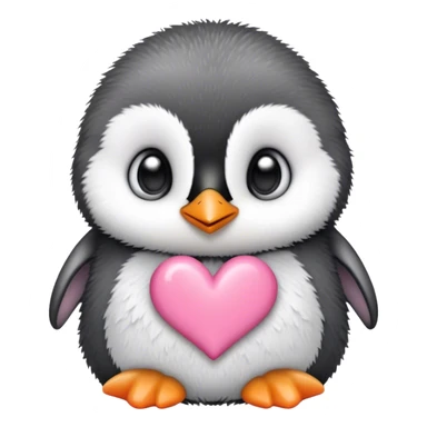 penguin chick with pink heart sticker