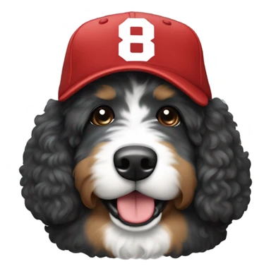 Bernedoodle with Ohio state baseball cap sticker
