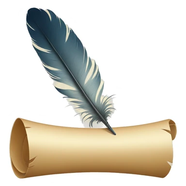 a feather quill and a scroll sticker