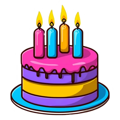 festive birthday cake with candles and party decorations sticker