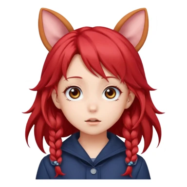 cute anime girl with ears, red blowing hair sticker