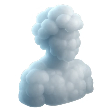 A person from the shoulders up, entirely composed of fluffy white convex clouds sticker
