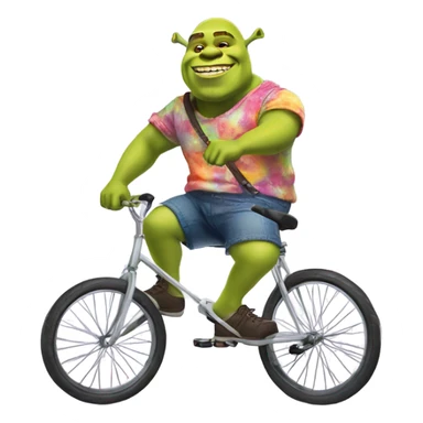 shrek wearing a tye dye shirt riding a unicycle  sticker