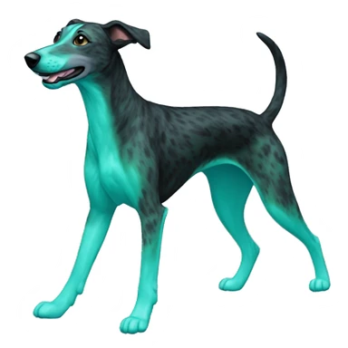 Brindle dog black face lurcher running cyan green blue lighting sticker