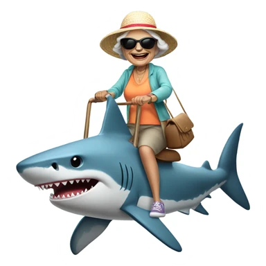 grandma riding a shark sticker
