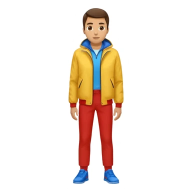 un hombre con: yellow jacket, red pants and blue shoes sticker