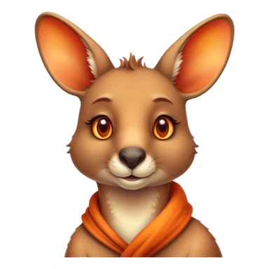 Cinematic Noble Kangaroo Portrait Emoji, Poised and regal, with a powerful, muscular build and a sleek, well-groomed fur of warm red-orange hues, deep-set soulful amber eyes and a strong tail, Simplified yet sharp and sophisticated features, highly detailed, glowing with a warm, dignified glow, high shine, intelligent and athletic, stylized with an air of outback majesty, focused and attentive, soft glowing outline, capturing the essence of a watchful and confident marsupial, so majestic it feels as though it could bound out of the screen with effortless authority! sticker