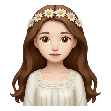 Girl with long brown hair, pale skin, daisy hairclips, long sleeved white flowy dress sticker
