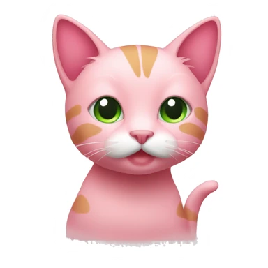 Cute pink cat with green leaves holding sticker