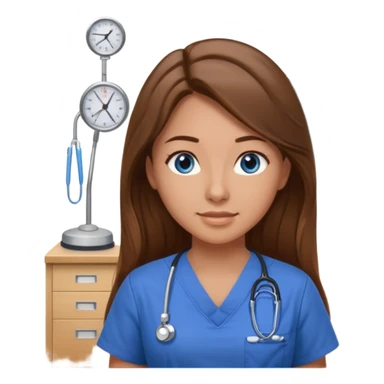 pretty female nursing student with long brown hair, blue eyes inside a classroom at university sticker