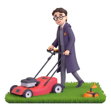 Harry Potter mowing the lawn on the Hogwarts Express train sticker
