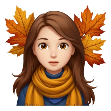 دختر مو بلند قهوهای صورت زیبا با وایب پاییز sticker