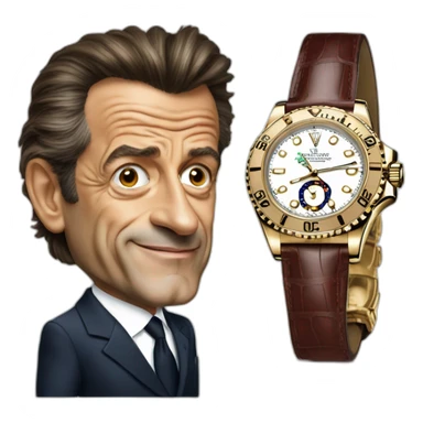 Nicolas Sarkozy with a big rolex sticker