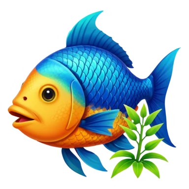 A fish holding a plant with its mouth sticker