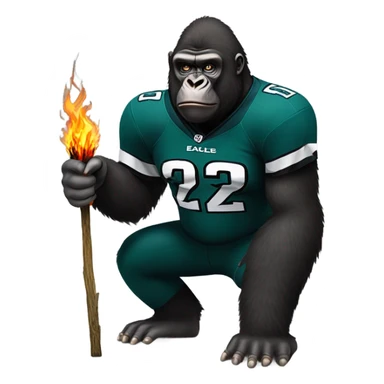 Gorilla wearing an eagles jersey lighting a fire sticker