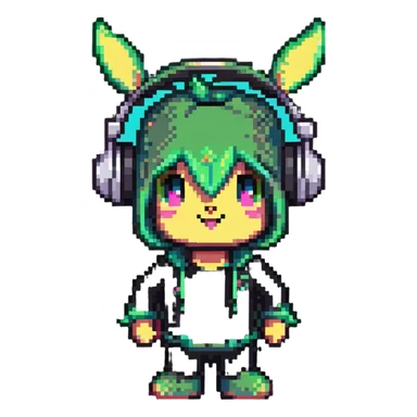 Sprunki character from Incredibox, pixel art mascot with headphones sticker