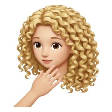 back view of a hand gently touching blonde curly hair sticker