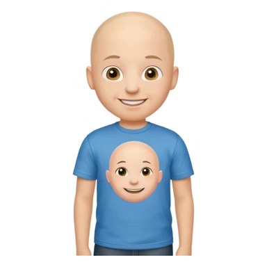 bald child with t shirt sticker