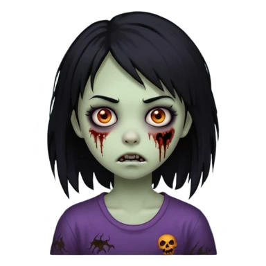girl black hair, medium long, emo, shaggy, zombie, dark, spooky, creepy expression sticker