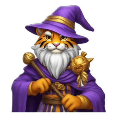 mature stern tiger wizard with staff sticker
