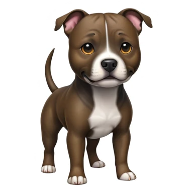 cinematic-[Staffordshire bull terrier]-realistic-full-body-standing-emoji,-tail-resting-loosely-beside-its-paws,-head-tilted-dramatically, -sleek-[dark solid brindle]-fur,-simplified-yet-realistic-focused-features,-highly-detailed,-glowing-with-an-almost-sarcastic-glow sticker