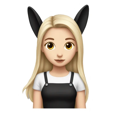a white girl with black long hair with black bunny ears sticker