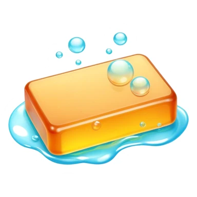 Soap making icon, soap bar with bubbles, melting ingredients like oils and lye, vibrant colors, minimalistic style, clean lines, transparent background. sticker