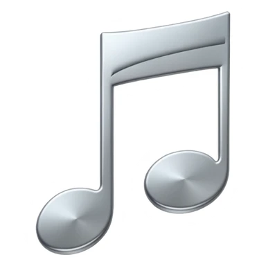 Minimal emoji icon of a single metallic silver music note, clean shape, smooth edges sticker