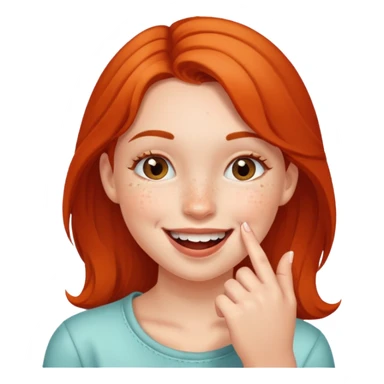a girl smiling and bitting her finger sticker