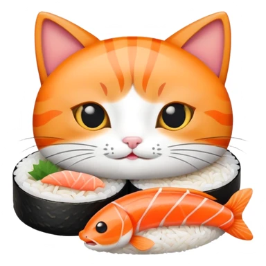 Cat as a sushi with rice and salmon sticker
