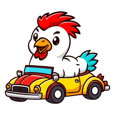 colorful rooster in a convertible sports car sticker
