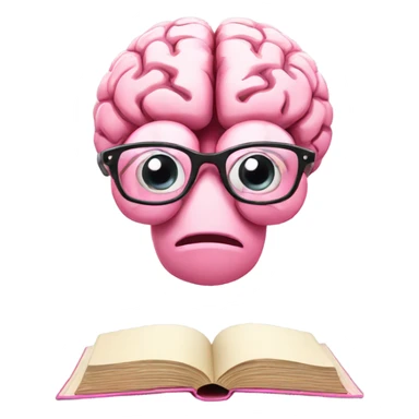 Pink brain with glasses reading a book sticker