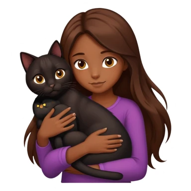 A girl with long brown hair hugs a black cat tightly sticker