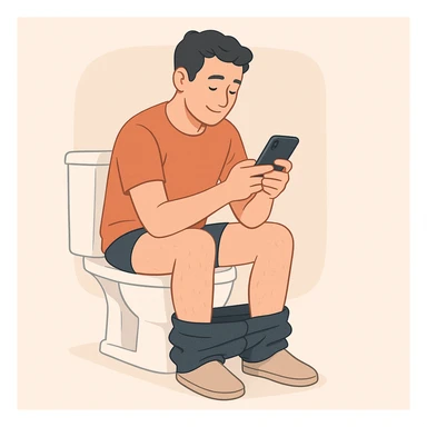 man on toilet, reading phone, relaxed, modern illustration sticker