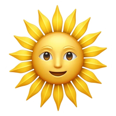 A radiant golden sun, with long, bright rays surrounding it, an intense yellow center, detailed 3D emoji style, neutral background, soft and vibrant lighting.  sticker