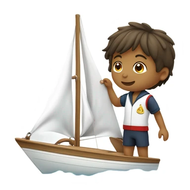 boy puts medal on his sailing boat sticker