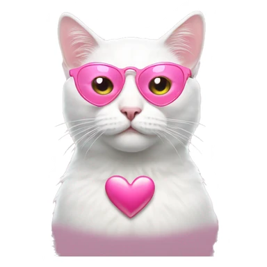 cool white cat wearing pink heart shaped glasses sticker
