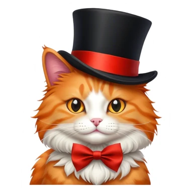 fluffy elegant orange cat with top hat black with red ribbon on the hat sticker