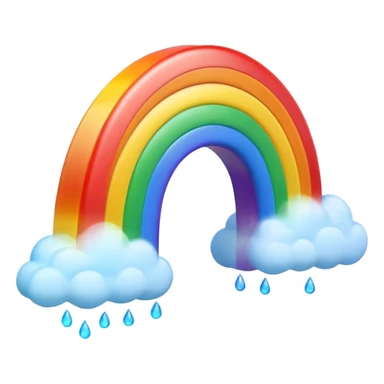 3D render of Rainbow, miniature weather phenomenon, volumetric particle effects, translucent arc with Red, Orange, Yellow, Green, Blue, Violet, elemental energy, emoji style, isolated on white background --v 6.0. sticker