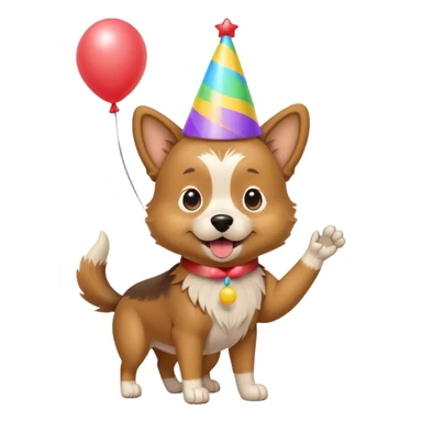 A dog wearing a party hat, wagging its tail while holding a tiny balloon.

















 sticker